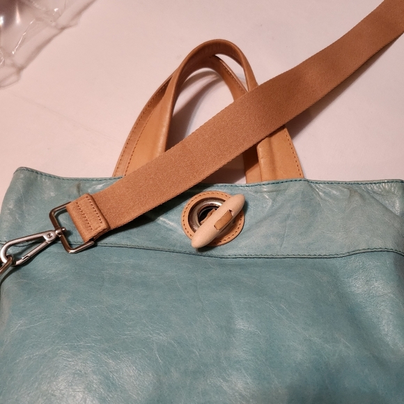 Maurizio Taiuti Blue and Tan Tote Bag with Leather Accents, Replacement Strap - Picture 13 of 16
